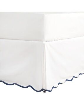 Easy-Fit Scalloped Edge Bed Skirt White Navy 18” Drop KING SIZE
